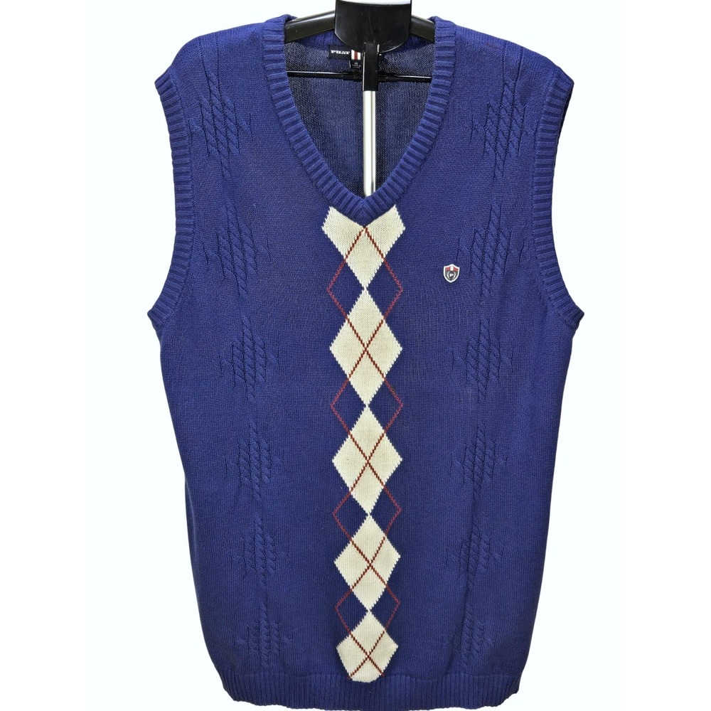 Men's Y2K Phat Farm XL Blue Argyle Cable Knit V-Neck Sweater Vest Heritage